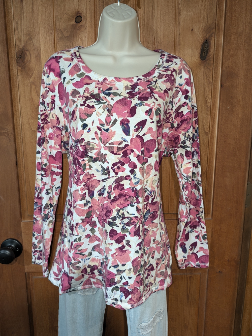 Talbots Pink Floral Scoop Neck Long Sleeve Top
